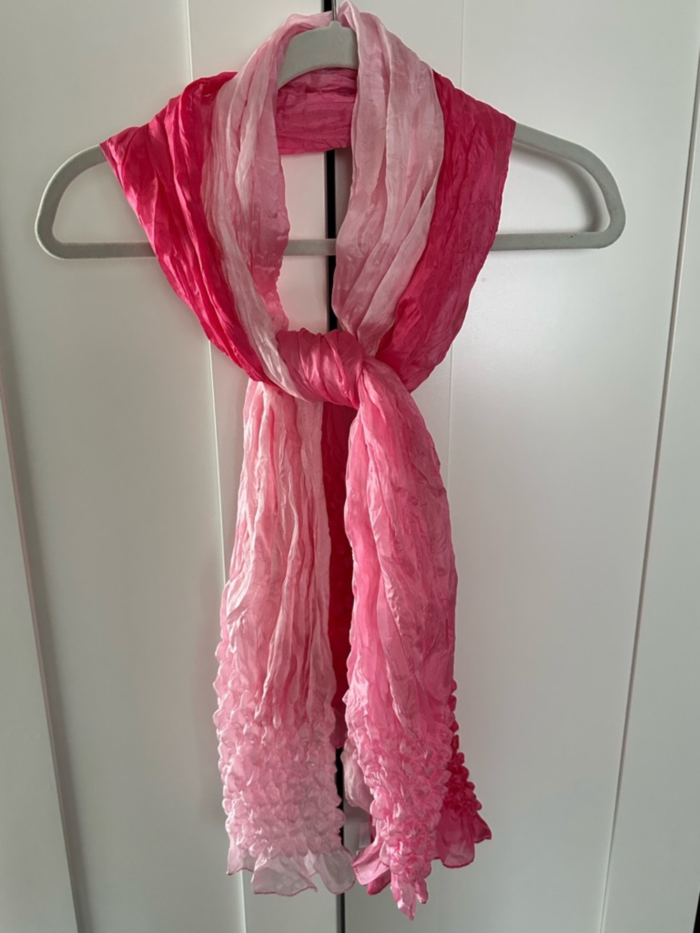 Coldwater Creek Pink Ombré Crinkle  Scarf Boho Artsy 100% SILK